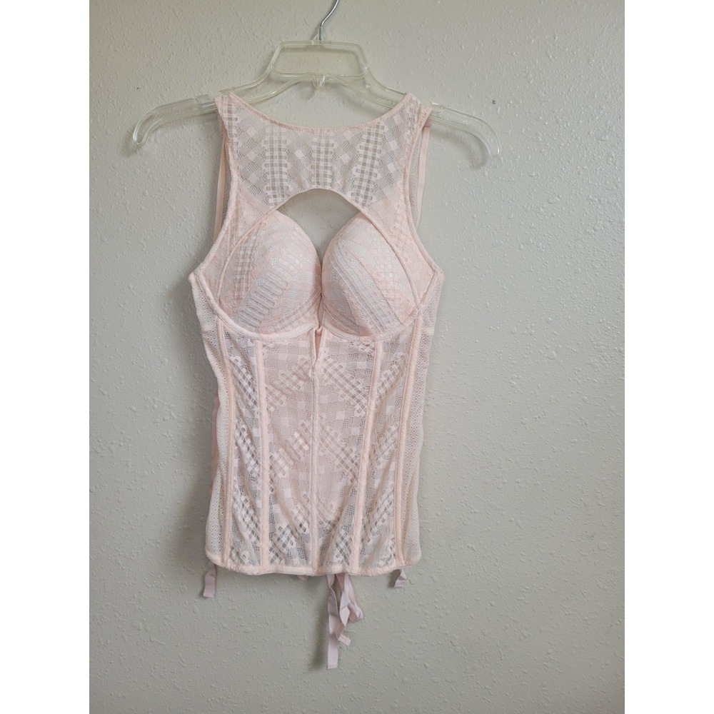 Victoria's Secret High-Neck 34C Corset Top Bustier Peach Lace Padded Lingerie